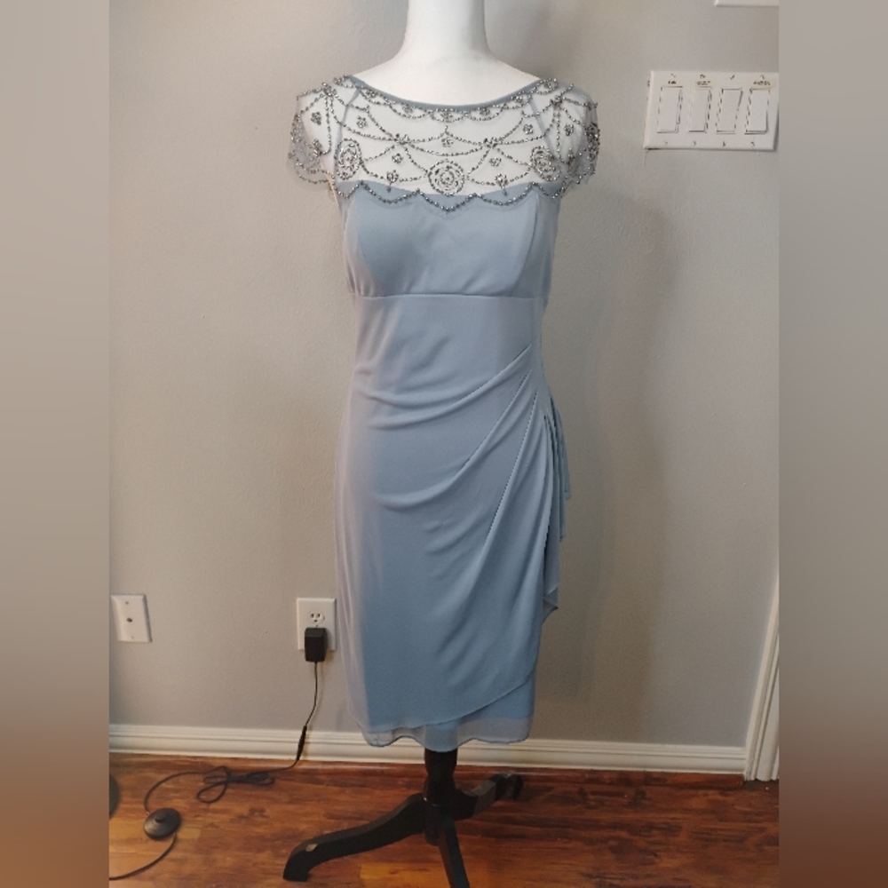 Elegant Blue Beaded Women's Dress